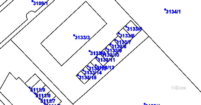 Parcela st. 3133/10 v KÚ Chomutov I, Katastrální mapa