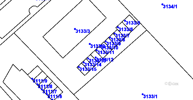 Parcela st. 3133/11 v KÚ Chomutov I, Katastrální mapa