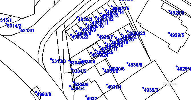 Parcela st. 4930/25 v KÚ Chomutov I, Katastrální mapa