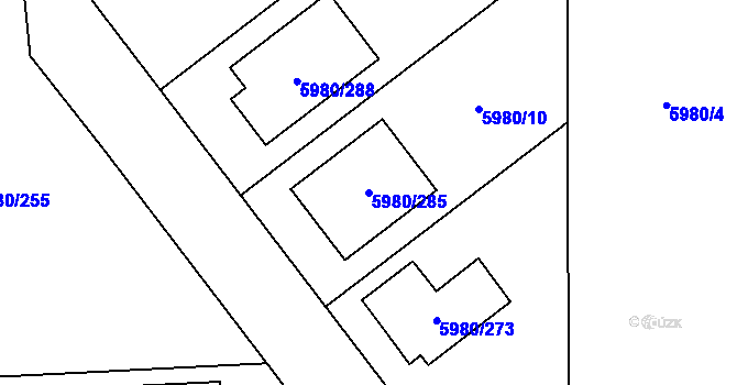 Parcela st. 5980/285 v KÚ Chomutov I, Katastrální mapa