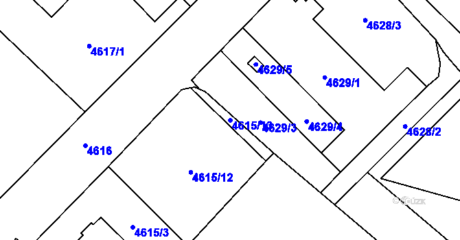 Parcela st. 4615/13 v KÚ Chomutov I, Katastrální mapa