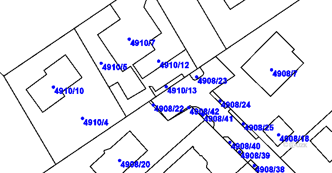 Parcela st. 4910/13 v KÚ Chomutov I, Katastrální mapa