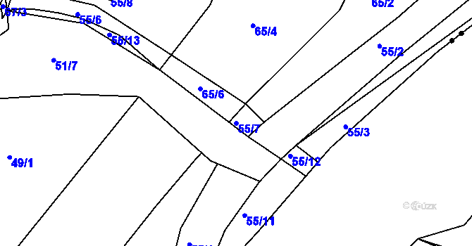 Parcela st. 55/7 v KÚ Chomutov II, Katastrální mapa