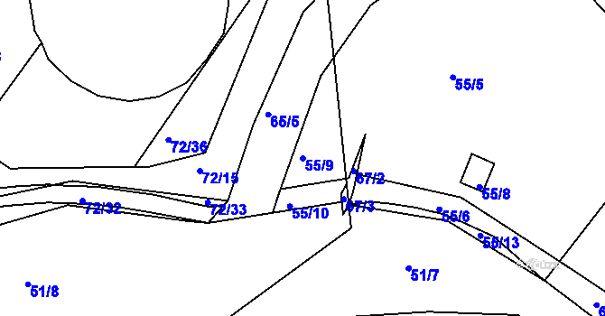 Parcela st. 55/9 v KÚ Chomutov II, Katastrální mapa