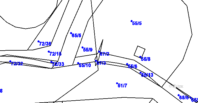 Parcela st. 67/2 v KÚ Chomutov II, Katastrální mapa