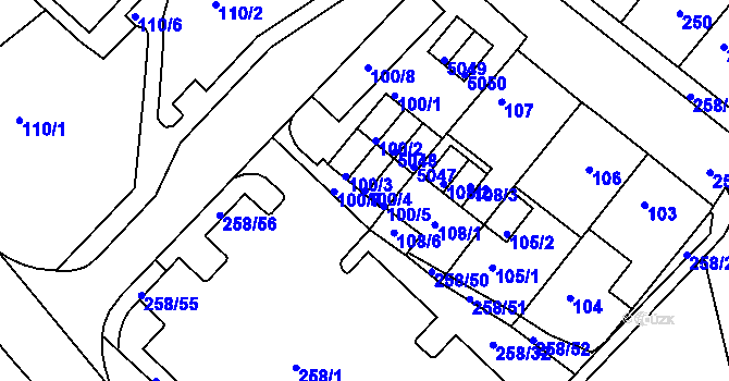 Parcela st. 100/4 v KÚ Chomutov II, Katastrální mapa