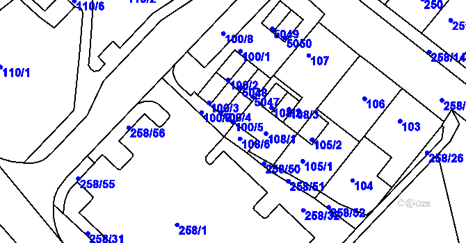 Parcela st. 100/5 v KÚ Chomutov II, Katastrální mapa