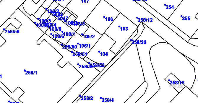 Parcela st. 104 v KÚ Chomutov II, Katastrální mapa