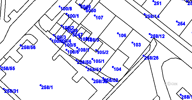 Parcela st. 105/2 v KÚ Chomutov II, Katastrální mapa