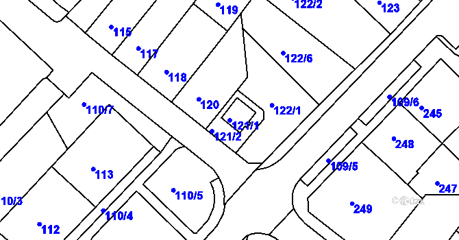 Parcela st. 121/1 v KÚ Chomutov II, Katastrální mapa