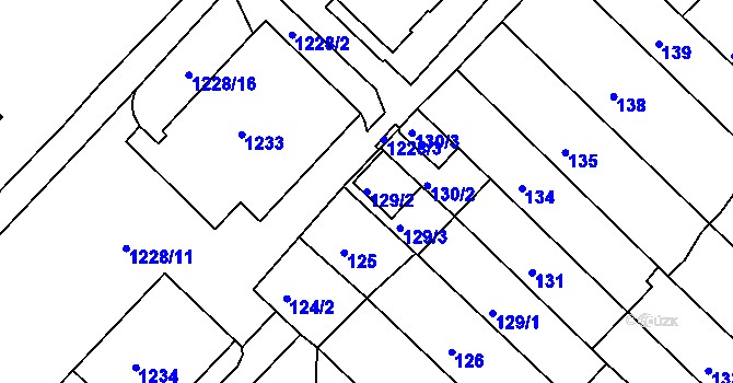 Parcela st. 129/2 v KÚ Chomutov II, Katastrální mapa