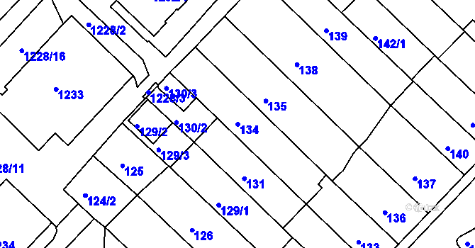 Parcela st. 134 v KÚ Chomutov II, Katastrální mapa