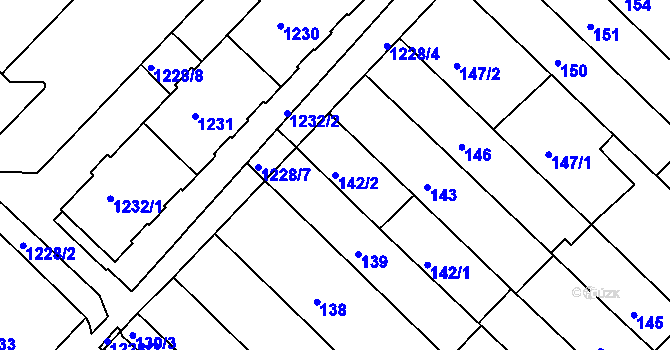 Parcela st. 142/2 v KÚ Chomutov II, Katastrální mapa