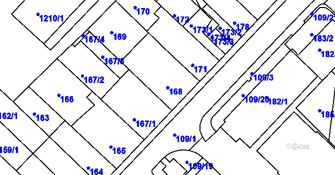 Parcela st. 168 v KÚ Chomutov II, Katastrální mapa