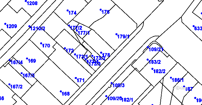 Parcela st. 178 v KÚ Chomutov II, Katastrální mapa
