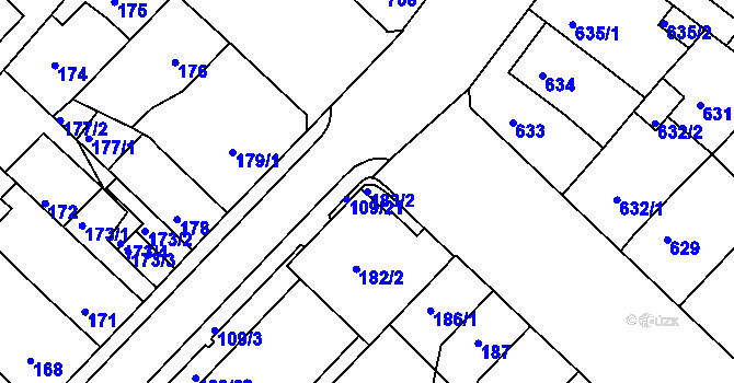 Parcela st. 183/2 v KÚ Chomutov II, Katastrální mapa