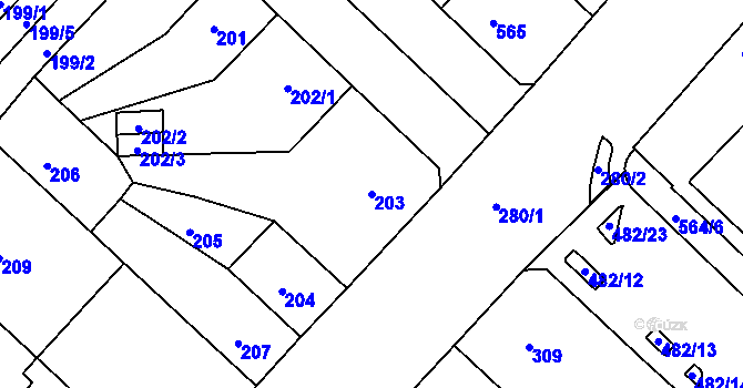 Parcela st. 203 v KÚ Chomutov II, Katastrální mapa