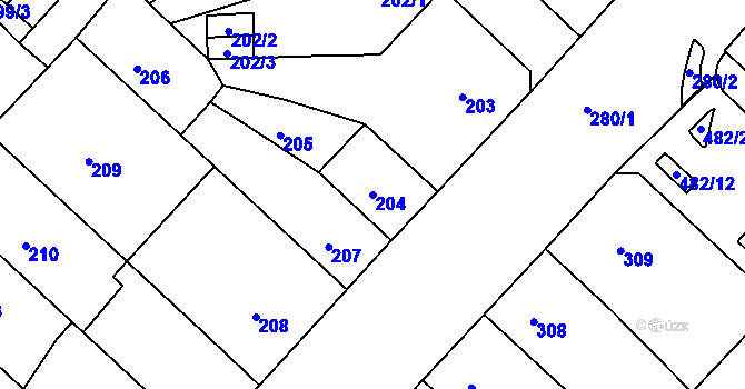 Parcela st. 204 v KÚ Chomutov II, Katastrální mapa