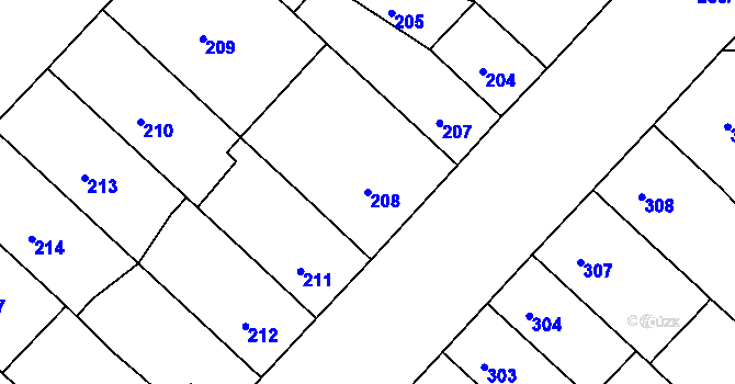 Parcela st. 208 v KÚ Chomutov II, Katastrální mapa