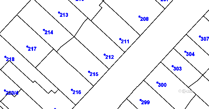 Parcela st. 212 v KÚ Chomutov II, Katastrální mapa