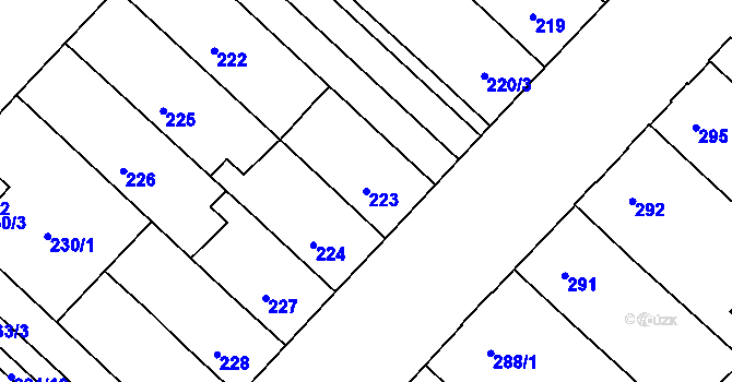 Parcela st. 223 v KÚ Chomutov II, Katastrální mapa