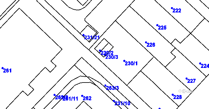 Parcela st. 230/3 v KÚ Chomutov II, Katastrální mapa