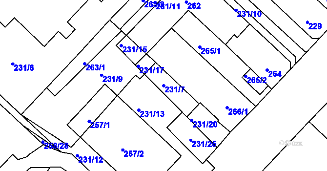 Parcela st. 231/7 v KÚ Chomutov II, Katastrální mapa