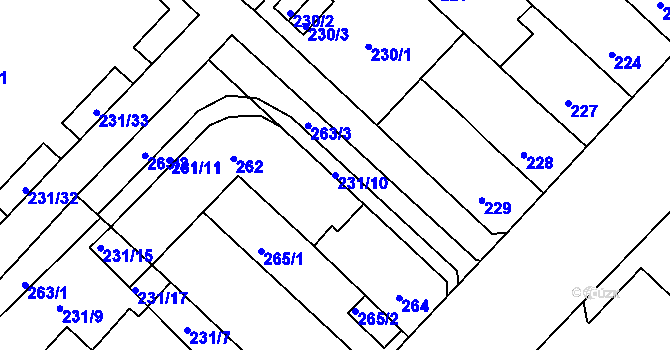 Parcela st. 231/10 v KÚ Chomutov II, Katastrální mapa