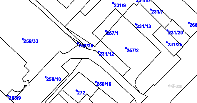 Parcela st. 231/12 v KÚ Chomutov II, Katastrální mapa