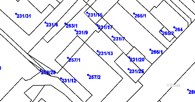 Parcela st. 231/13 v KÚ Chomutov II, Katastrální mapa