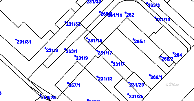 Parcela st. 231/17 v KÚ Chomutov II, Katastrální mapa