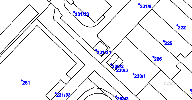 Parcela st. 231/21 v KÚ Chomutov II, Katastrální mapa