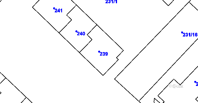 Parcela st. 239 v KÚ Chomutov II, Katastrální mapa