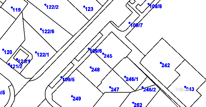 Parcela st. 245 v KÚ Chomutov II, Katastrální mapa