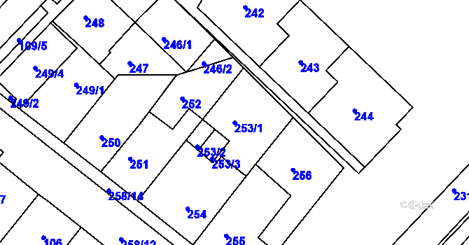 Parcela st. 253/1 v KÚ Chomutov II, Katastrální mapa