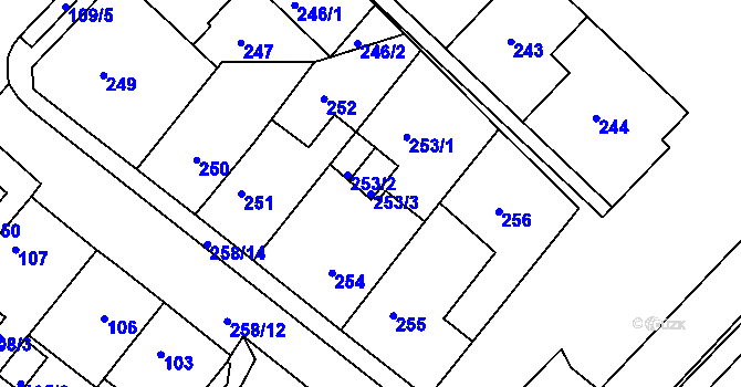 Parcela st. 253/3 v KÚ Chomutov II, Katastrální mapa