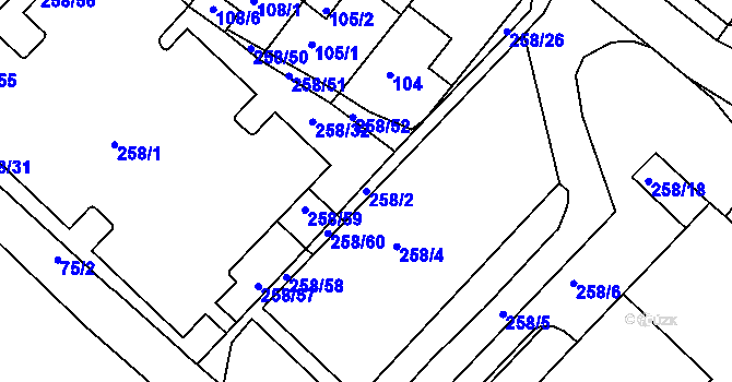 Parcela st. 258/2 v KÚ Chomutov II, Katastrální mapa