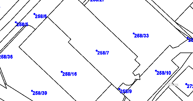 Parcela st. 258/7 v KÚ Chomutov II, Katastrální mapa
