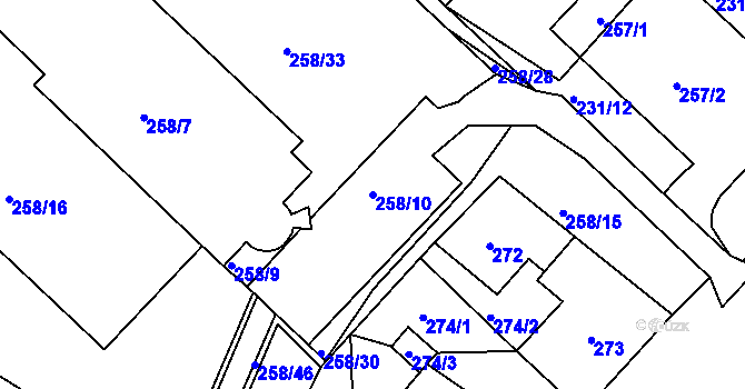 Parcela st. 258/10 v KÚ Chomutov II, Katastrální mapa