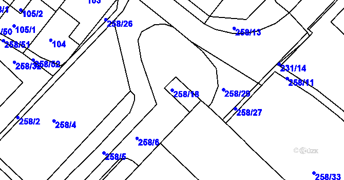 Parcela st. 258/18 v KÚ Chomutov II, Katastrální mapa