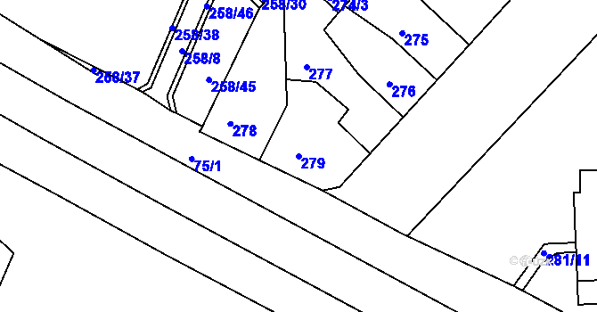 Parcela st. 279 v KÚ Chomutov II, Katastrální mapa