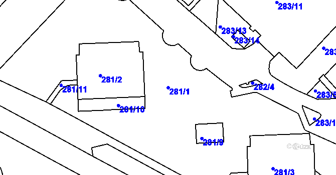 Parcela st. 281/1 v KÚ Chomutov II, Katastrální mapa