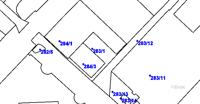 Parcela st. 283/1 v KÚ Chomutov II, Katastrální mapa