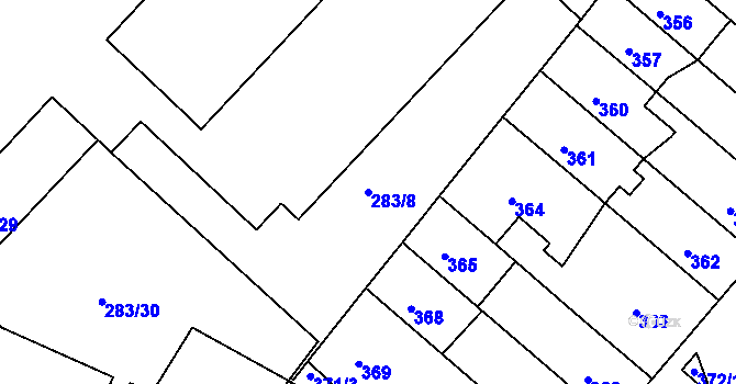 Parcela st. 283/8 v KÚ Chomutov II, Katastrální mapa