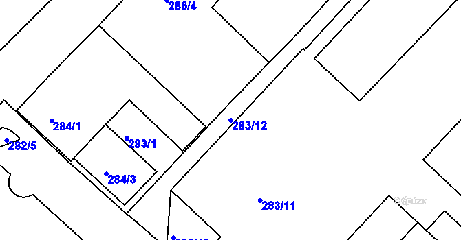 Parcela st. 283/12 v KÚ Chomutov II, Katastrální mapa