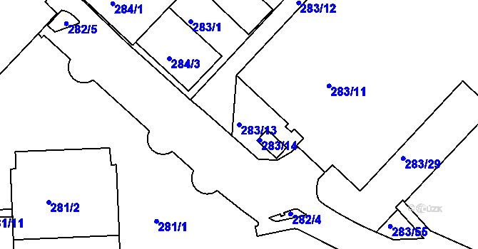 Parcela st. 283/13 v KÚ Chomutov II, Katastrální mapa