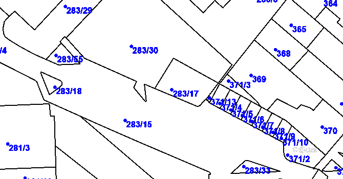 Parcela st. 283/17 v KÚ Chomutov II, Katastrální mapa