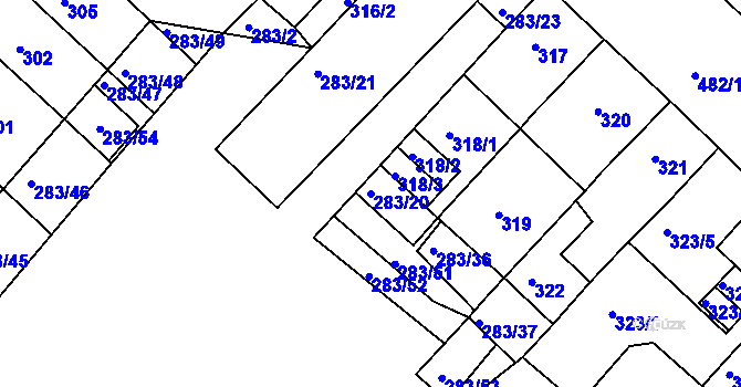 Parcela st. 283/20 v KÚ Chomutov II, Katastrální mapa