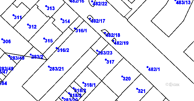 Parcela st. 283/23 v KÚ Chomutov II, Katastrální mapa