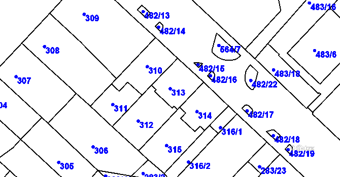 Parcela st. 313 v KÚ Chomutov II, Katastrální mapa